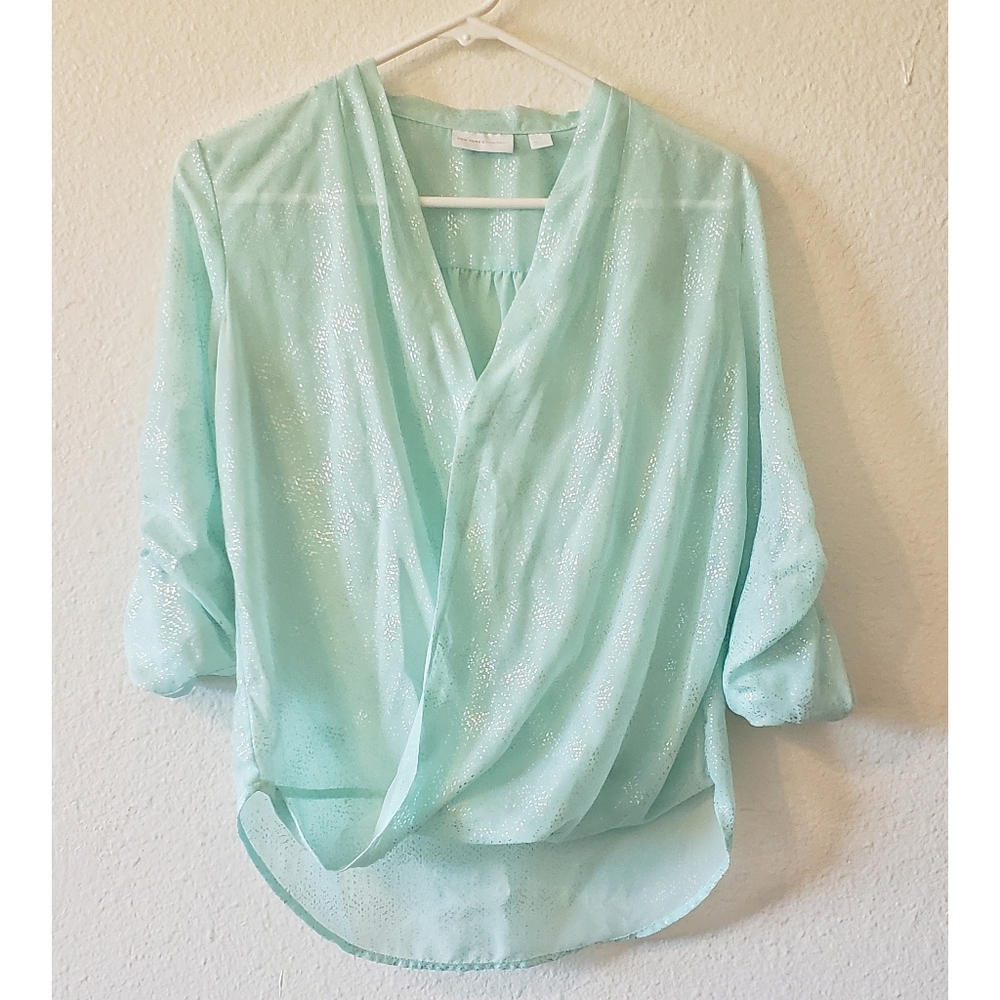 Seafoam and silver shimmery top